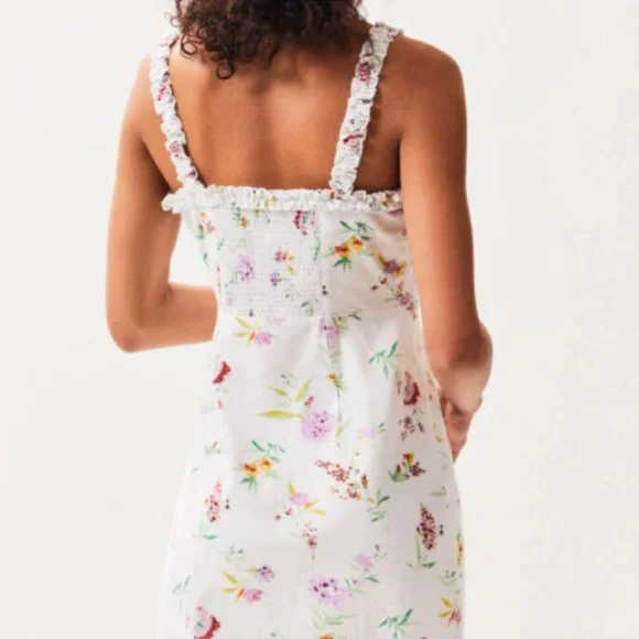 LA Hearts Linen Ruffle White Floral Spring Mini Dress - Picture 6 of 11